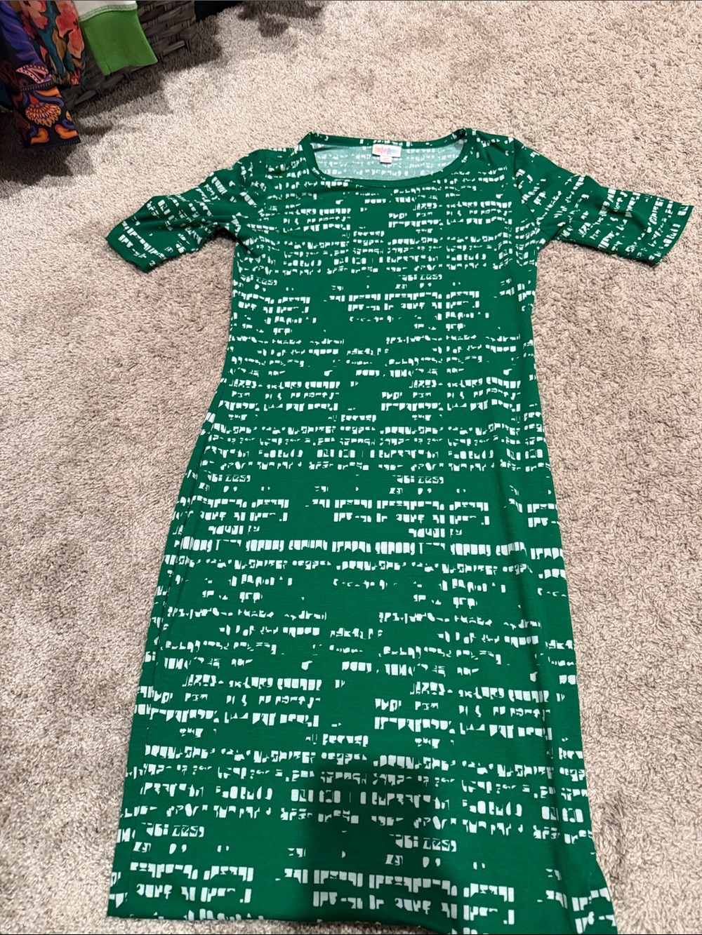 LuLaRoe Green Midi Dress with White Abstract Print